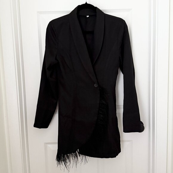 Women Asymmetric Tassel Wrap Fitted Tuxedo Blazer in Black Size Small - Picture 1 of 9